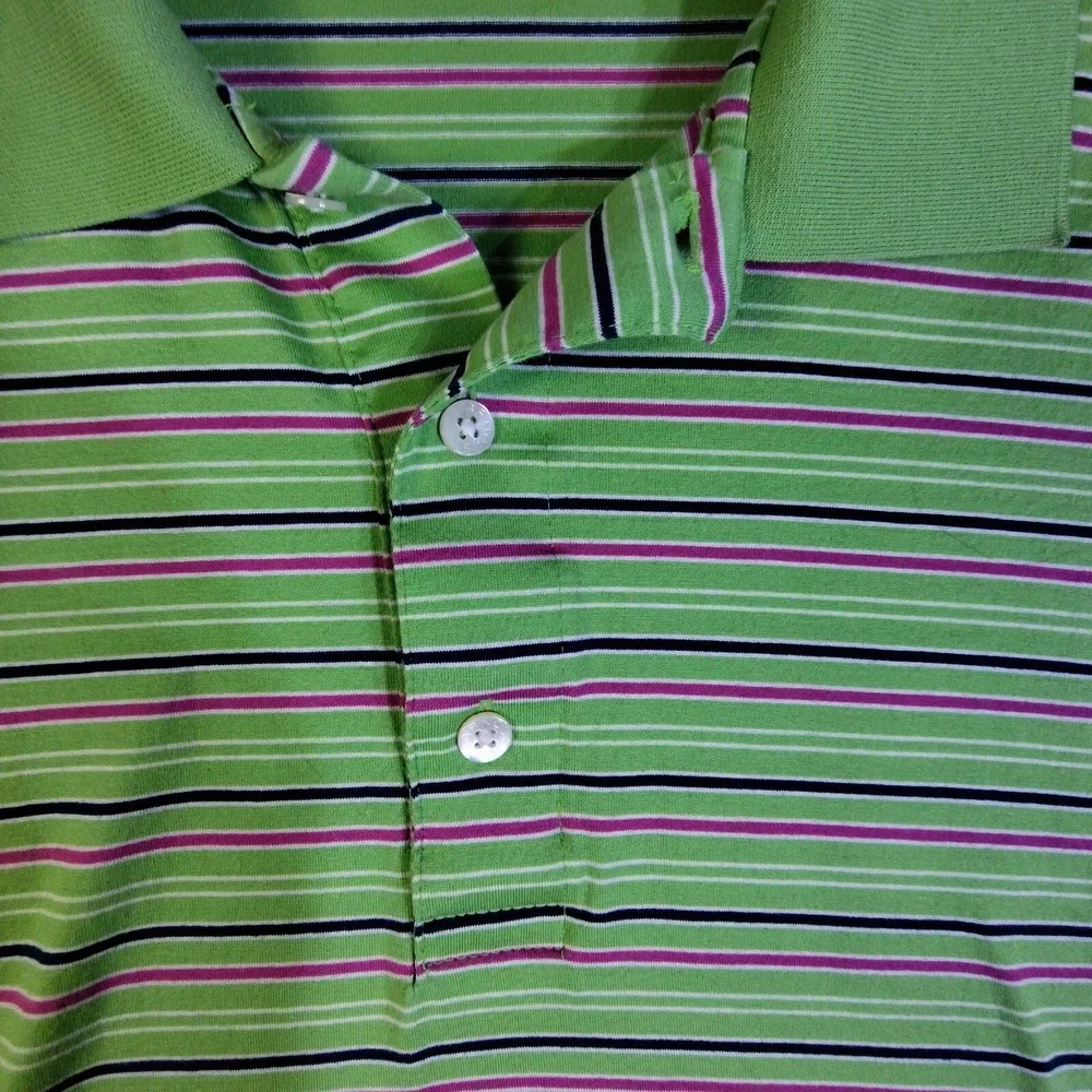 Carnoustie Performance Golf Polo Mens Medium Striped Green Short Sleeve Shirt